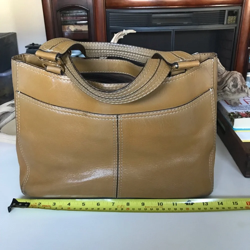 Vintage Leather Satchel Bag Camel Brown Adrienne Vittadini Classic Top Handle